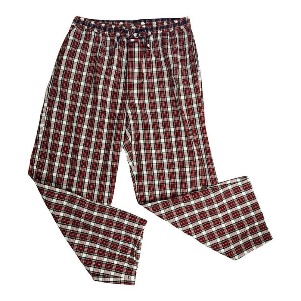 Tommy Hilfiger Sleepwear Lounge Pants L Red Plaid Pockets Drawstring Elastic